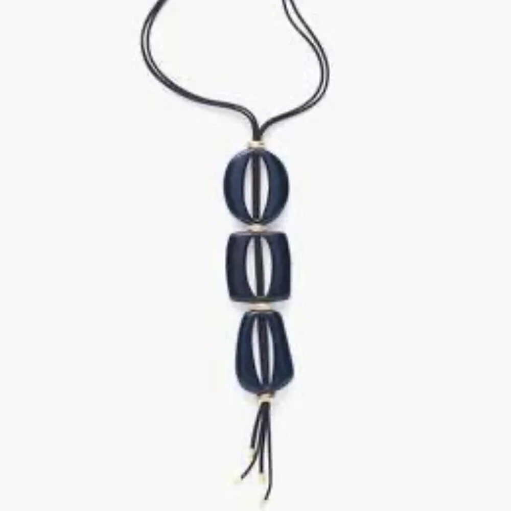 Chico's NWT Natalie Navy Pendant Necklace Modern Artsy Minimalist Timeless Retro